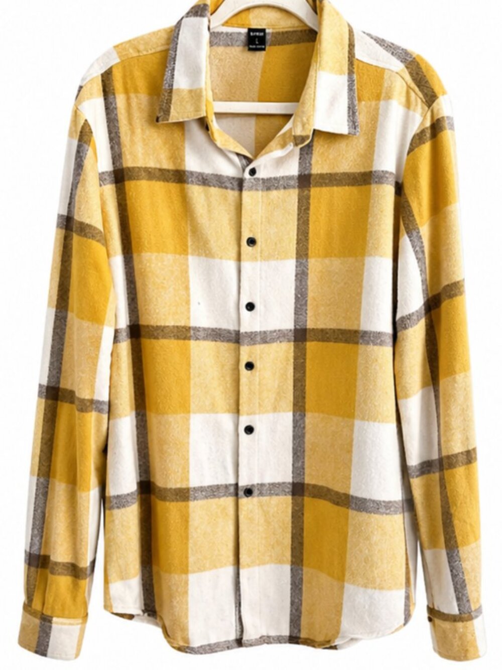 SHEIN Plaid Button Down Shirt Yellow White Size L Casual